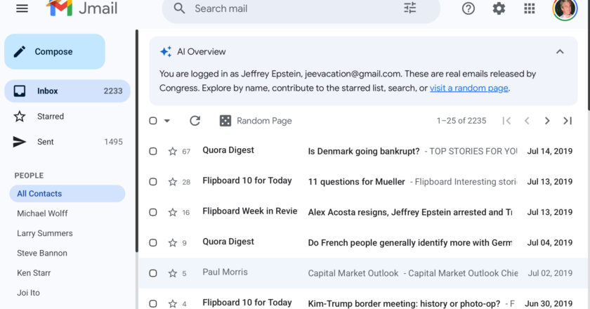 Epstein e-postalarına simüle edilmiş Gmail sekmesinde erişim sağlandı!